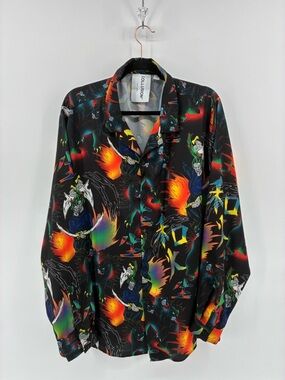 COLLUSION Black Psychedelic Print Button-Up Shirt Fantasy Sci-Fi Dark Villians